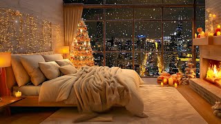 Christmas Jazz in Cozy Bedroom 🎶🎄  Soothing Piano Background Music With Fireplace Sounds [upl. by Sirahc]