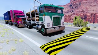 Flatbed Trailer Tractor Truck Transport Rescue Stuck Cars  Long Cars vs Rails and Trains  BeamNG [upl. by Barcus]