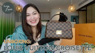 THE BAG REVIEW UNBOXING LOUIS VUITTON CROISETTE IN DAMIER EBENE ❤️ [upl. by Eelarbed538]