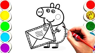 Peppa pig with envelope drawing and coloring for kids and toddlers Easy peppa pig drawing [upl. by Krik142]