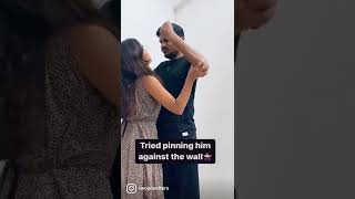 Tried Pinning him against the Wall 🤭 ytshorts funnyvideo husband wife couplechallenge [upl. by Darcee]