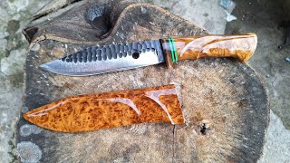 cara membuat gagang dan sarung pisau bushcraft keren dan cantik dari kayu burl amboyna [upl. by Vitek165]