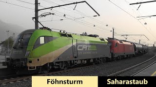 Dornbirn Bahnverkehr bei🌬️Föhnsturm Saharastaub Alpenstaubsauger RH1144 ICE119 CityAirportTrain [upl. by Homere]