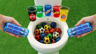 Football VS MampM Candy and Popular Sodas  Mtn Dew Coca Cola Fanta Sprite and Mentos in the toilet [upl. by Kennan926]