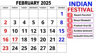 Calendar February 2025  February Calendar 2025 with Holidays  February 2025 Calendar  Calendar [upl. by Main]