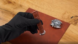 How to change a watch strap with Omega Deployant Clasp  Genteel Handmade [upl. by Airdnoed]