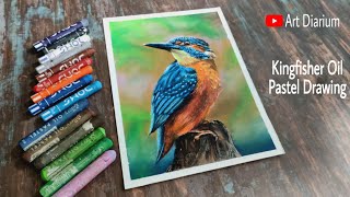 Realistic Kingfisher drawing with Oil Pastel  STEP by STEP [upl. by Ednyl134]