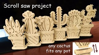 Cactus set  layered scroll saw project Any cactus fits any pot [upl. by Perkins]