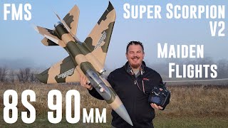 FMS  Super Scorpion V2  90mm  Maiden Flights on 8S amp 6S [upl. by Bess832]