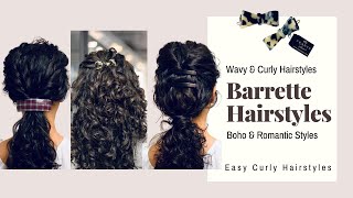 8 EASY Barrette Hairstyles  STYLING TUTORIAL  EASY CURLY HAIRSTYLES [upl. by Ivzt753]