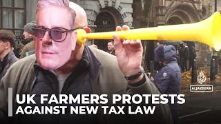 UK farmers protests Thousands gather at parliament against new tax law [upl. by Ylhsa81]