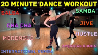 20 Minute Beginner Dance Workout  Hustle Salsa Merengue Cha Cha Rumba and Jive  Follow Along [upl. by Ymmit780]