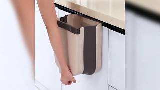 Foldable Kitchen Cabinet Door Hanging Trash Bin with Garbage Bag Fixing Strap amp Strong Loadbearing [upl. by Burdelle]