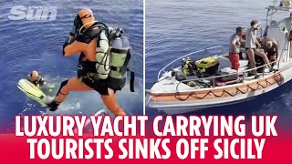 Luxury yacht sinks off Sicily as 15 tourists rescued one man dead and 7 people still missing [upl. by Irahs]