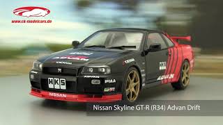 ckmodelcarsvideo Nissan Skyline GTR R34 Advan Drift Baujahr 1999 Solido [upl. by Nove]