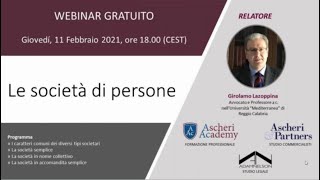 Webinar Le società di persone [upl. by Dominga867]