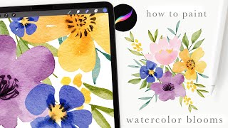 how to paint colorful watercolor blooms in procreate 🌸 procreate watercolor flower tutorial [upl. by Boyer634]