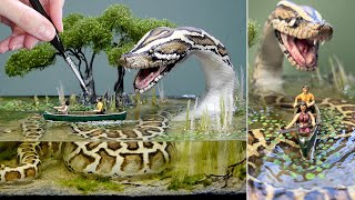 GIANT PYTHON SNAKE Hunts Florida Swamps Diorama Resin Polymer Clay [upl. by Akin]