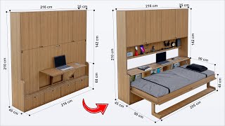 HOW TO MAKE A HORIZONTAL MURPHY BED WITH A FOLDING DESK AND CABINETS STEP BY STEP [upl. by Nnoj2]