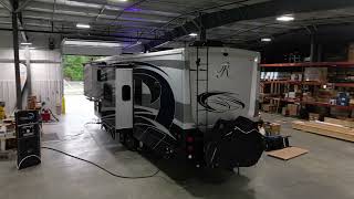 Riverstone Luxury 5th Wheel at ABC Upfitters for Solar Install after FROG Rally [upl. by Hainahpez233]