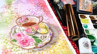 Mixed Media Teacup  Finishing Another Sketchbook [upl. by Florida960]