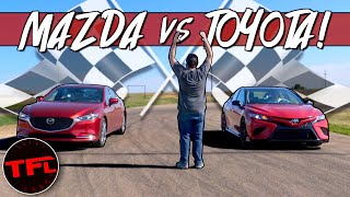 2020 Toyota Camry TRD vs Mazda6 Review amp Drag Race Hint The Red Car Wins [upl. by Ran785]