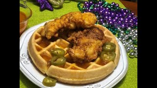 FRIED CHICKEN amp CORNMEAL WAFFLES with HOT HONEY BUTTER SYRUP [upl. by Beaufort]