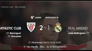 Athletic Bilbao 21 Real Madrid⚽🏟🥅Real Madrid Defeat at San Mamés [upl. by Gibert608]