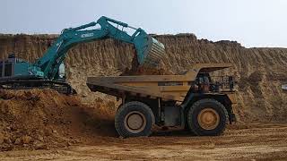 Kobelco SK850 loading to 100ton dumper at Sushee Hitech projects [upl. by Anez223]