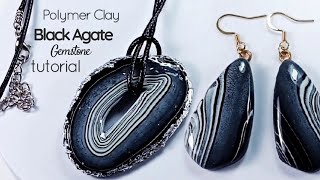 Faux Black banded Agate Gemstone Jewelry  Polymer Clay Tutorial  LoviCraft [upl. by Attelrac195]