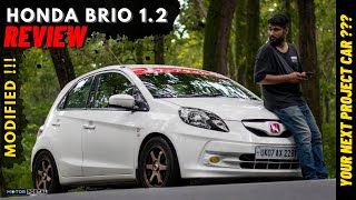 Honda Brio 12 Petrol Review  JDM Theme with performance mods [upl. by Mallin]