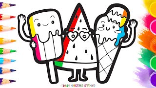 How to Draw Ice Cream Cone Popsicle amp Watermelon Ice Cream  Step By Step [upl. by Orpheus922]