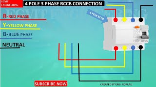 4 Pole 3 Phase RCCB connection diagram compete electrical tutorial video [upl. by Ahsenal]