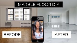 DIY MARBLE FLOOR  USING PEEL amp STICK CONTACT PAPER RENTER FRIENDLY [upl. by Ellehsem]