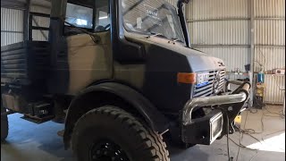 Unimog custom bullbar gets some spotties paint and some fresh stickers [upl. by Nonarb]