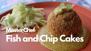 Crumbed Fish and Chip Cakes with Spiced Mayonnaise amp Apple and Fennel Slaw  MasterChef Australia [upl. by Kcirredal912]