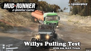 Spintire Mudrunner  WILLYS Pulling MAN 6X6 Truck road and mud pulling challenge [upl. by Haduhey]