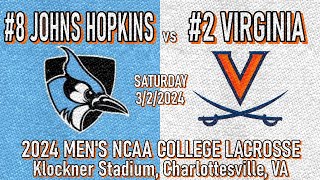 2024 Lacrosse Johns Hopkins vs Virginia Full Game College Lacrosse UVAMensLax JHUMensLacrosse [upl. by Ahtnicaj]