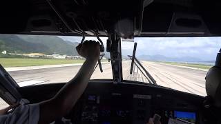 Cockpit ViewAir Seychelles taxing amp takeoff SEZ Airport 06012018 Mahe Island Seychelles HD [upl. by Ikin]