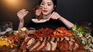 SUB겉바속촉 윤기좔좔 튀김족발 먹방  🍖 막국수에 주먹밥까지 쌈싸먹기 fried jokbal makguksu mukbang ASMR [upl. by Salena]