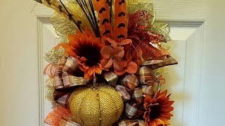 FALL SWAG WREATH USING WIRE HANGER  DIY DOLLAR TREE CRAFTS  AUTUMN HARVEST [upl. by Nellie638]