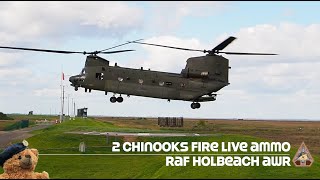 Two Chinooks from RAF Odiham Fire Live Ammo 762mm Rounds at RAF Holbeach Air Weapons Range 270922 [upl. by Milan811]