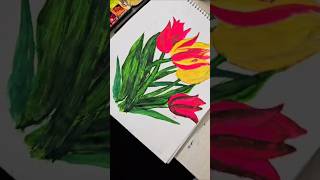 Easy Tulip flower paintingtulip flower drawing painting viral colour music [upl. by Yusuk135]