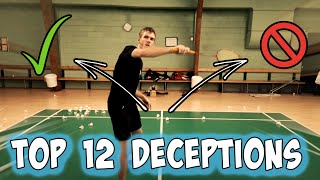 BADMINTON  TOP 12 DECEPTIVE TRICK SHOTS [upl. by Foskett134]