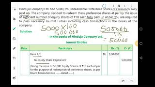 Redemption of preference share capital  04 journal entries problem [upl. by Akzseinga]