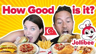 First time trying FILIPINO fast food JOLLIBEE in Singapore [upl. by Yraeht]