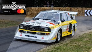 Michele Mouton hurls Group B Audi Quattro S2 up Goodwood hill [upl. by Laitselec]