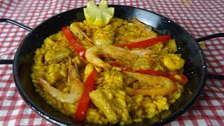 PAELLA MIXTA DE MARISCO Y POLLO  RECETA CASERA FÁCIL [upl. by Dnob]