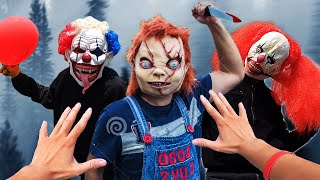 SCARY MOVIE Vs PARKOUR POV ESCAPE CHUCKY  KILLER CLOWN  In Abandoned Building  HALLOWEEN FILM [upl. by Nalani309]