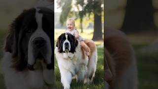 Adorable Baby Rides Giant Dog Cute Friendship Moments animals short [upl. by Ewolram]